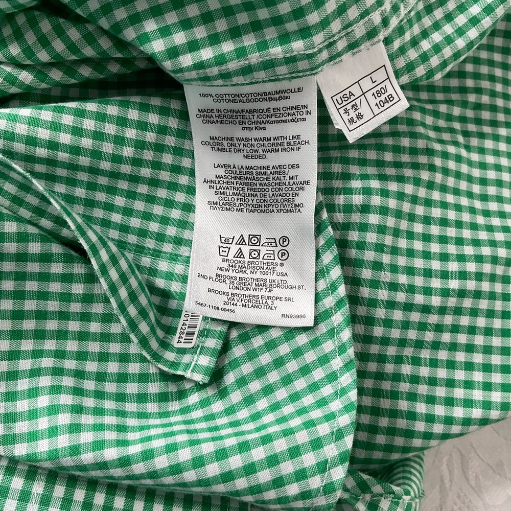 Brooks Brothers 1818 orig polo Regent Mens Size Large Shirt Green Check - Picture 8 of 9